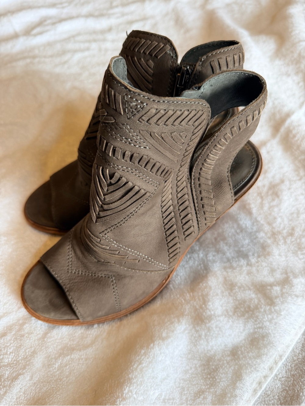 Vince Camuto Taupe Peep-Toe Ankle Booties - Picture 4 of 7